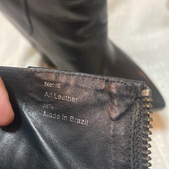 Max azria black leather chunky platform wedge ankle booties boots 38.5 - Picture 9 of 10